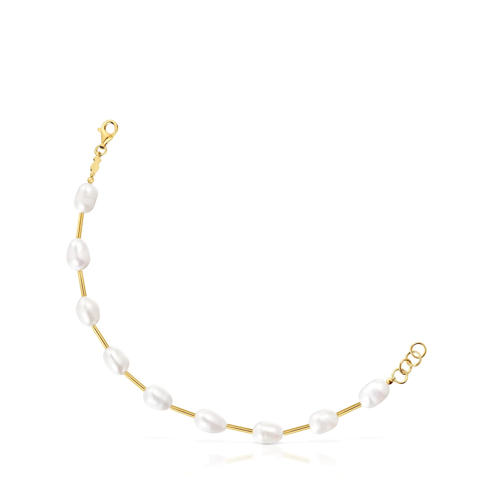 TOUS Pulsera Tubo para Mujer con Baño de Oro de 18 Kt sobre Plata de Primera Ley y Perlas Cultivadas, Colección Gloss