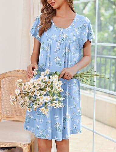 Image of Ekouaer House Dress for Women with Pockets Short Sleeve Moo Moos Plus Size Nightgowns Floral Print Mumu Dresses