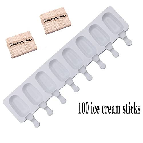 Moule Glace 8 Cellules, moule glace,Moulle Magnum Cake Four Réutilisables avec 100 Bâtonnets en Bois, Moule à Popsicle pour Maison Dessert, Jus de Fruits, Yoghurt, Crème Glacée Cover