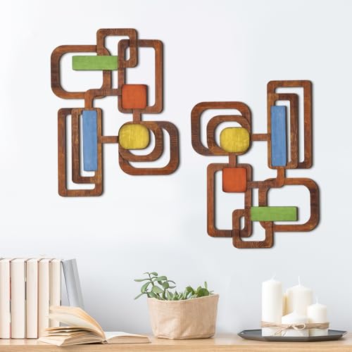 CroBlissful 2 Pcs Wooden Mid Century Modern Wall Decor 3D