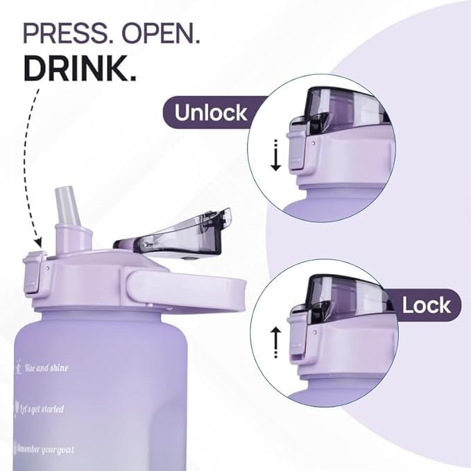 Image of MARTEEN Silicone Motivational Water Bottle Set Of 3 Pcs Time Marker With Straw, Unbreakable Leakproof BPA Free Non-Toxic Sipper Bottle For Office, Sports, Gym, School, 2 Liters, Purple