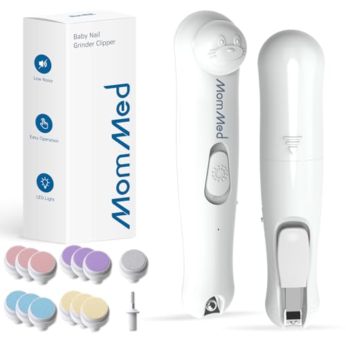 Image of MOMMED Baby Nail Trimmer Electric, Gentle Baby Nail Clippers, Rechargeable Baby Nail File Electric,10 Grinding Head Replacement Pads and LED Light