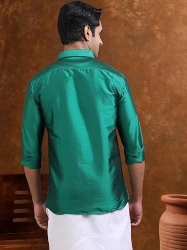 Image of Tattva Men Silk Blend Ethnic Shirt | Traditional South Indian Wear for Wedding, Festivals & Casual Wear