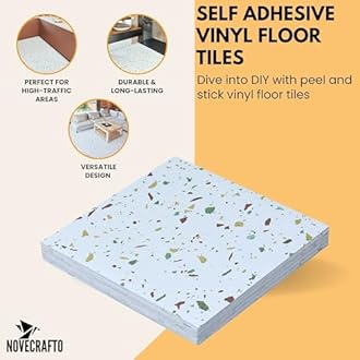 Vinyl Floor Tiles Self Adhesive - 10 Pack To Cover 22.50 sqft (2.09 sqm) - Vinyl Flooring Tile Size 18x18 in (45.7 x 45.7cm) - Large Square Peel and Stick Floor Tiles White Grey Terrazzo Effect