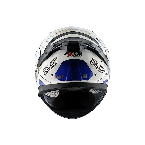 Axor Hex-2 ISI ECE DOT Certified Full Face Dual Visor Helmet for Men and Women with Pinlock Fitted Outer Clear Visor and Inner Smoke Sun Visor Motorbike Helmet White Blue-L