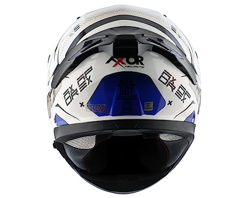 Image of Axor Hex-2 ISI ECE DOT Certified Full Face Dual Visor Helmet for Men and Women with Pinlock Fitted Outer Clear Visor and Inner Smoke Sun Visor Motorbike Helmet White Blue-L