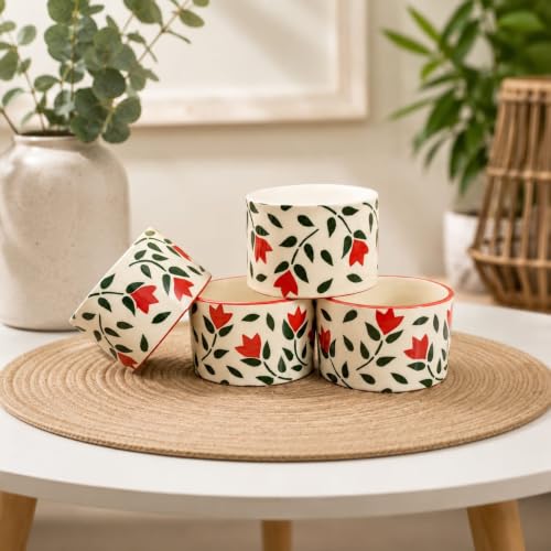 Image of Niyara Stoneware Handmade Ceramic Stylish Premium Bowls Serving Bowls Microwave Dishwasher Safe (red Leaf Small Bowls)