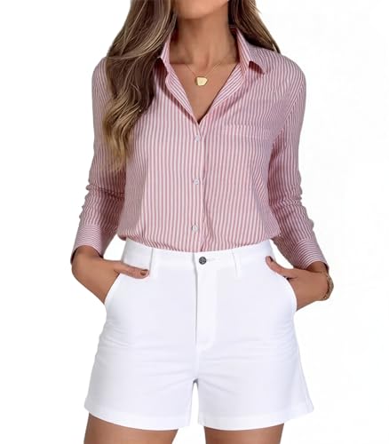 Beninos Striped Button Down Shirts for Women Dress Shirts Long Sleeve Casual Collared Office Work Shirt with Pocket