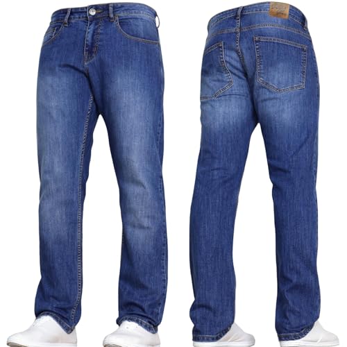 SMITH & JONES New Mens Stretch Straight Leg Classic Regular Fit Basic Denim Jeans by JEANBASE Stone Wash 32W X 32L