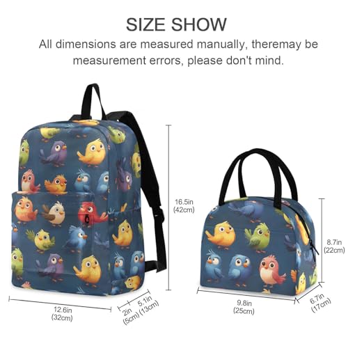 Backpack Lunch Box Set Large Capacity Travel Backpacks and Insulated Lunch Bag for Commute Hiking Picnic Cute Birds Print2