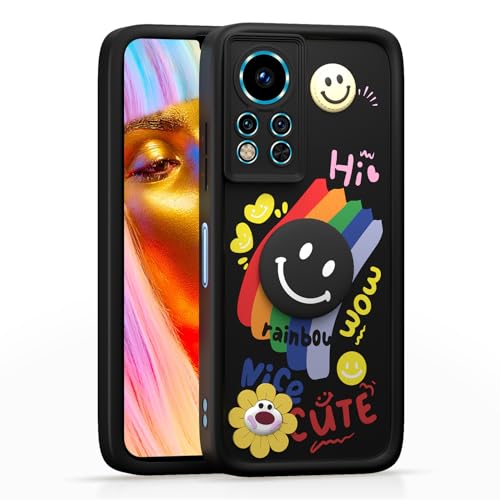 Image of Pikkme Back Cover for Infinix Note 12i | Soft Silicone| Cute Rainbow Smile & 3D Cartoon Flower Design | Shockproof Raised Camera Protection Bumper Case (Black)