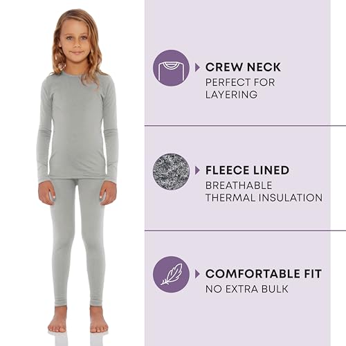 Rocky Thermal Underwear Kids Girls Thermal Underwear Set Long Johns kid Thermals Kid Base Layer kids thermals top bottom set Winter Clothes Shirt Pants Ski/Extreme Cold (Heather Grey, S, Heavy)2