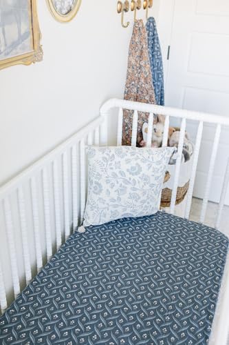 Image of Navy Berry Muslin Crib Sheet by Mebie Baby, Soft and Breathable Bed Sheets for Babies, Modern Neutral Bedding for Cribs, Standard Crib Mattress Fitted Sheet, Great for Boy or Girl Room or Nursery