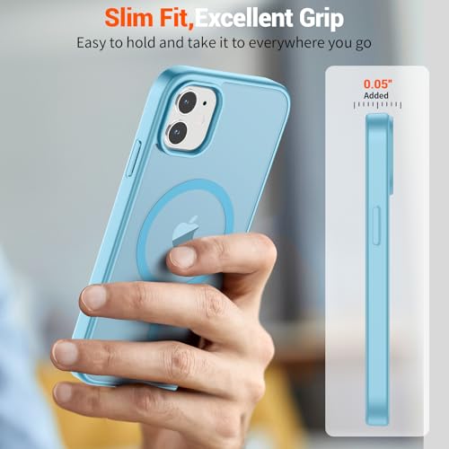 Image of SUPFINE Magnetic for iPhone 12 Mini Case & iPhone 13 Mini Case (Compatible with MagSafe) (Military Grade Drop Protection) Translucent Matte Shockproof Phone Cover,Light Blue