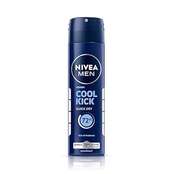NIVEA MEN Cool Kick 150ml Deodorant | With Mint Extracts for Cooling sensation in Summer| 48 H Long Lasting Freshness| 0% Alcohol