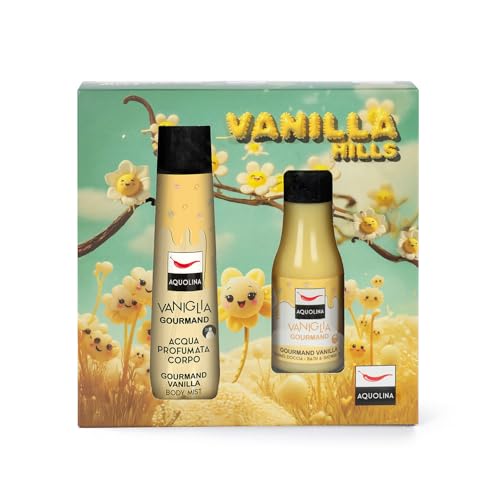 Aquolina Cofanetto Vaniglia Gourmand – VANILLA HILLS – Acqua Corpo 150 ml + Bagno Doccia 125 ml – Set Made in Italy