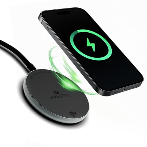 Amkette AIR 450 Wireless Charger/Magsafe Charger | Latest Qi2 Technology 15W Fast Wireless Charging with MagSafe Compatibility| Includes Magnetic Ring...