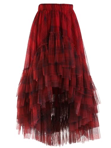 Women's Vintage Plaid Skirt, Asymmetric Hem A-Line Design