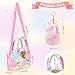 Imagen de Bolso Bandolera Unicornios para Niñas Bolso Bandolera de Felpa Tie-dye Bolsa Pequeña de Hombro Bolsos de la Princesa con Llaveros de Pompón para Regalos de Favores para Niñas Rosa