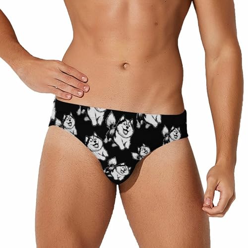 Alaskan Malamute Dog Running Mens Swim Briefs Bikini Sexy Low Rise Trunks Swimsuit Bathing Suit Beach