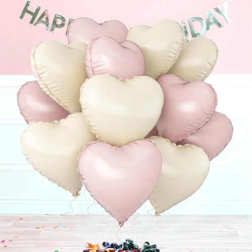 Image of Baby Pink & Baby White Heart Balloons，18 Inch Foil Love Heart Shaped Balloons for Valentines Birthday Wedding Engagement Anniversary Party Graduation Baby Shower Decorations 12Pcs