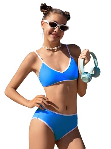 SweatyRocks Girl's 2 Piece Bikini Set Plain Spaghetti Strap Sleeveless Bathing Suit Sport Swimsuit