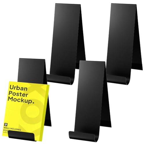 Afcabakila 4 Pack Black Metal Brochure Holder, 8.9" Fancy Vertical Display Stand, Black Heavy Duty Elegant Flyer Brochure Holder Stand for Table Menus, Pamphlets, Countertop Literature Organizer