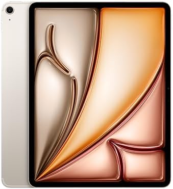 Apple iPad Air 13″ with M3 chip: Built for Apple Intelligence, Liquid Retina Display, 256GB, 12MP Front/Back Camera, Wi-Fi 6E + 5G Cellular, Touch ID, All-Day Battery Life — Starlight