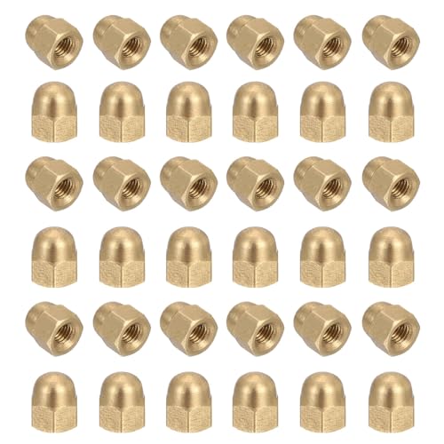 MECCANIXITY Acorn Hex Cap Nuts, M3x0.5mm Brass Dome Head Hex Decorative Cap Nuts for Screws Bolts Industrial Mechanical Electrical Equipment Repair Hardware(Gold Tone, Pack of 36)