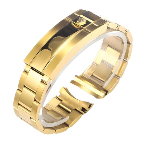 BoBoHome Correa Reloj Acero Inoxidable 3 Perlas Banda Metal Lista para Buceo Reemplazo Duradera para Rolex Submariner-Oro 21MM