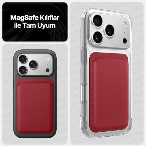 Teknoft iPhone 17/16/15/14/13/12 Serisi için Güçlü Manyetik Özellikli Magsafe Aksesuarlarıyla Uyumlu Deri Cüzdan Kartlık (Kırmızı) - Görsel 4