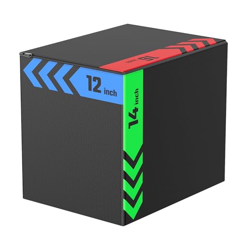 papababe 3-in-1 Plyometric Jump Box Workout Equipment, Box Jumps for Home Gym, Plyo Box Trainer with Anti Slip Surface and High Density Foam, 12x14x16