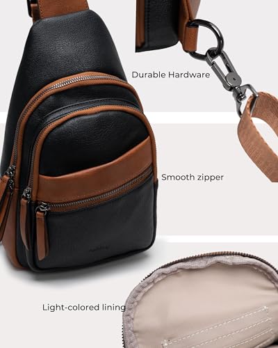 Image of Alldaily Large Sling Bag for Women Crossbody Purse Leather Fashionable Trendy Chest Bag for Travel, Fanny Pack (Brown&Black)