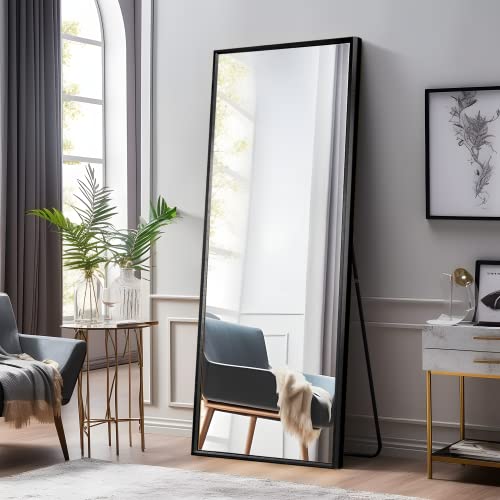 Image of NeuType Full Length Bedroom Wall-Mounted Floor Mirror with Standing Holder (Elegant Black)