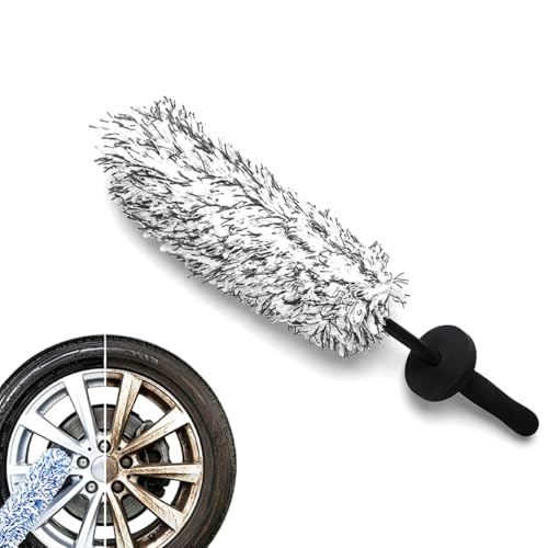2026 Microfiber Wheel Brush, Long Handle Car Detailing Tool, Flexible Flat Blade, Removable Washable Cover, Lightweight Cleaner for Wheels Tight Spaces, Car Interior Exterior Cleaning, Black 1PC