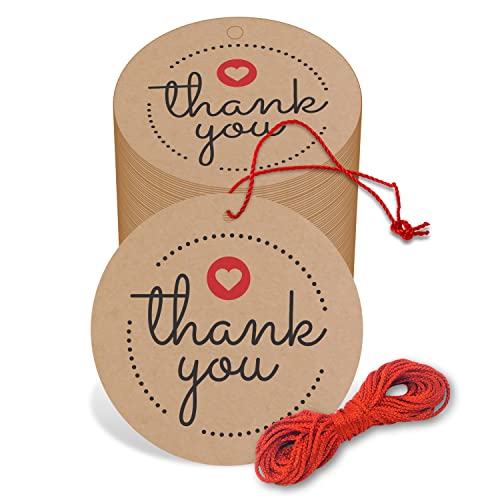 Image of Clickedin - Thank You Craft Tags for Packaging with String 50 Pieces
