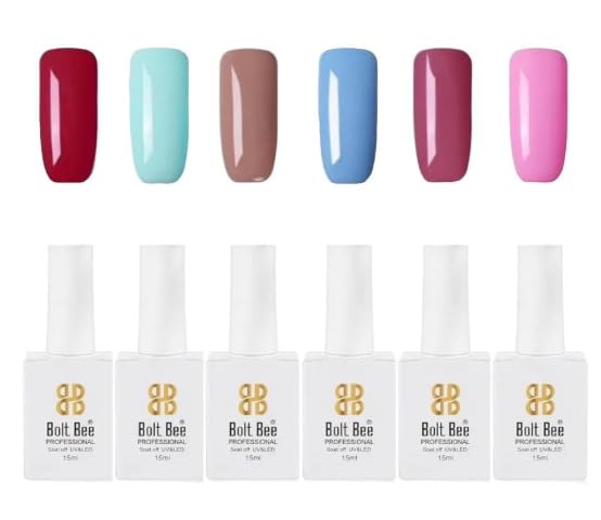 Image of Bolt Bee Gel Polish Kit, 6 Colors Light Soft Sakura White Nude Spring Soak off Nail Art Design Manicure Kit at Home (10)