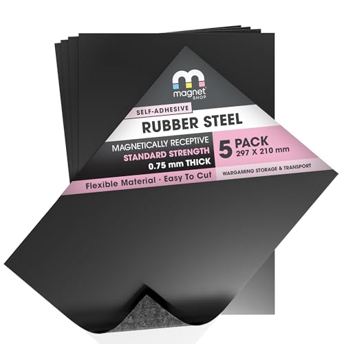 TMS Rubber Steel Sheets | Soft Metal Ferrous Sheet for Wargaming Miniature Storage Magnetic Displays or Hobby Purposes | 5 Pack | 0.75mm thick | A4 (30×21cm)