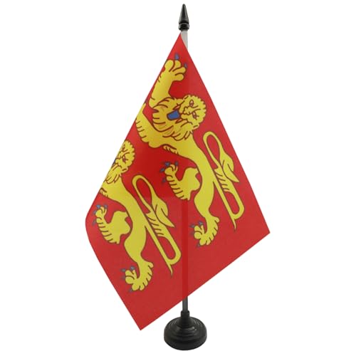 AZ FLAG - Drapeau De Table Basse-Normandie 21x14 cm - Petit Drapeau Bas-Normand De Bureau 100% Polyester Avec Hampe De 25cm Et Socle En Plastique Noir