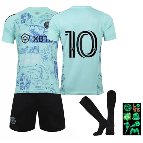 Piumoj Camiseta De Fútbol, Traje De Fútbol De Niño, Camiseta Deportiva De Fútbol Para Hombres No.10, Soccer Jersey Con Camiseta, Pantalones, Calcetines Y Tatuajes Fútbol, Verde, Altura 120-130cm