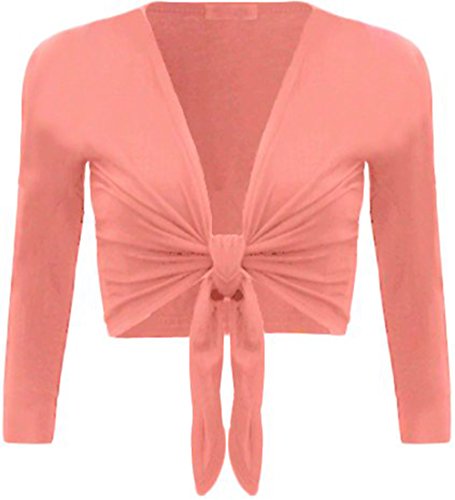 Bolero cárdigan elástico de manga larga con nudo frontal en color rosa pastel y talla única
