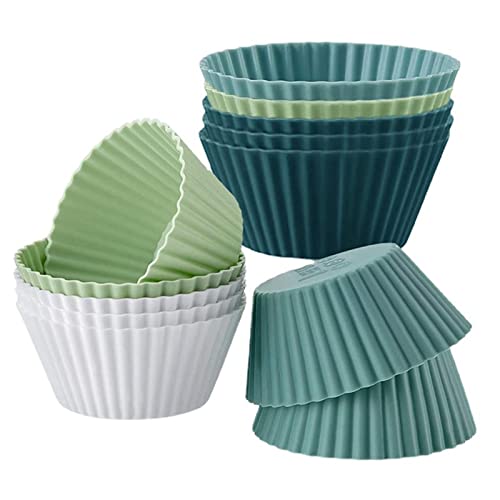 12pcs Silicone Muffin Cases Round Silicone Baking Cups Reusable Cake Moulds Nonstick Cupcake Cases for Pudding Tray Cupcake Tin Bun Pan 4 Color Muffin Liners Pastry Molds