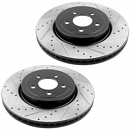 Image of MotorbyMotor Front Brake Kit fits for for Chrysler 300, Dodge Charger Challenger Magnum E-Coating Drilled & Slotted Rotors and Ceramic Brake Pads Replace 13.58 inch (345mm) Front Vented Rotors