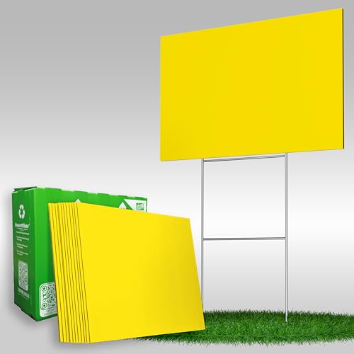 VIBE INK Pack of Blank Yellow Yard Signs 18x24 with H-stakes for Garage Sale, for Rent, Open House,...