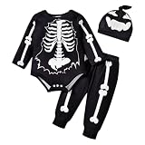 wybzd Newborn Baby Skeleton Costume Ifant Halloween Outfit Long Sleeve Romper and Pants Set Ghost Hats Fall Winter Clothes (Black, 3-6M)