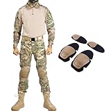 Combat Suit Military Paintball Clothing with Knee Pads & Elbow Pads for Men, Pants and Shirts Set (Camouflage, X-Large)