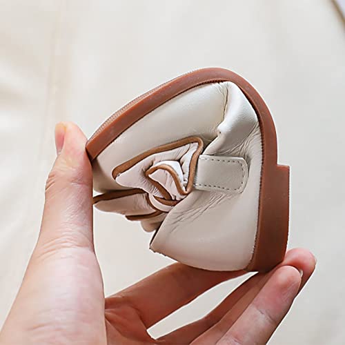 Spring and Summer Girls Casual Shoes Bow Hook Loop Solid Color Comfortable Single Shoes Toddler Girls Running Shoes Beige4