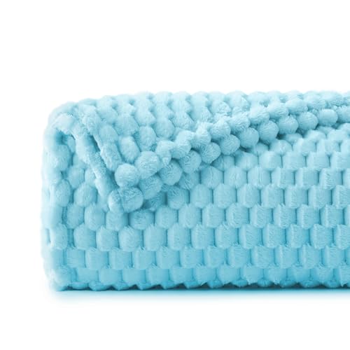 Image of BEDELITE Light Blue Throw Blanket for Couch, Soft Gifts for Women, 50 * 60 | 3D Jacquard Decorative Fleece Blanket, Super Soft Plush Throws, Cute Birthday Gift for Women & Men, Suitable for All Seasons