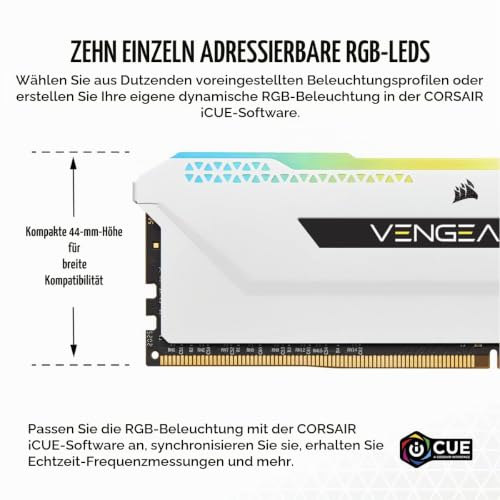 Corsair VENGEANCE RGB PRO SL 32GB (2x16GB) DDR4 Bis zu 3600MHz (PC4-28800) CL18 1.35V Desktop Memory - Weiß, CMH32GX4M2D3600C18W, 2 x 16 GB – Ansicht 5