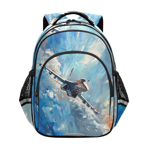 School Backpack for Boys Teen Bookbag Book Bags Fighter Jet Painting Casual Daypack Travel High Middle School Student